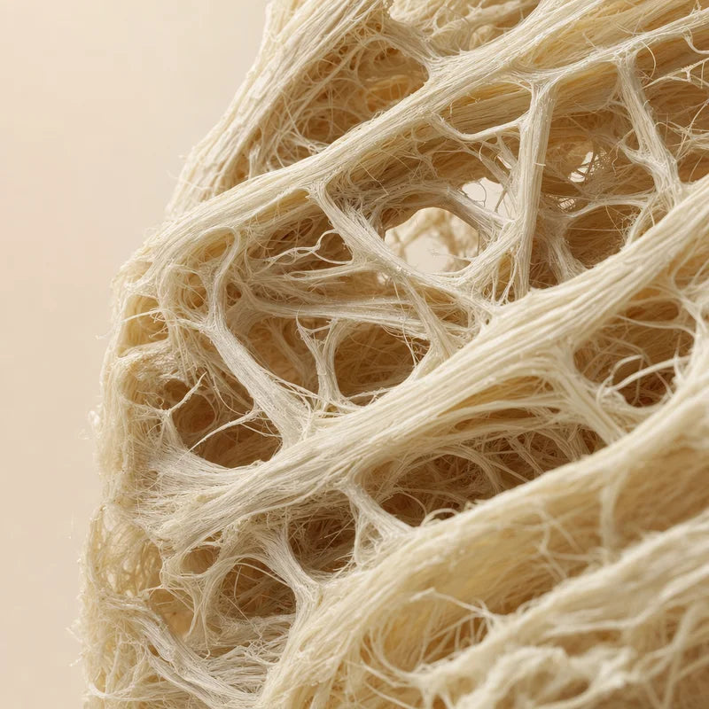Gros plan sur la fibre de luffah naturelle